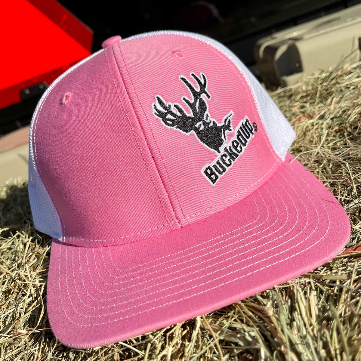 BuckedUp® Black Logo Pink with White Mesh Snapback