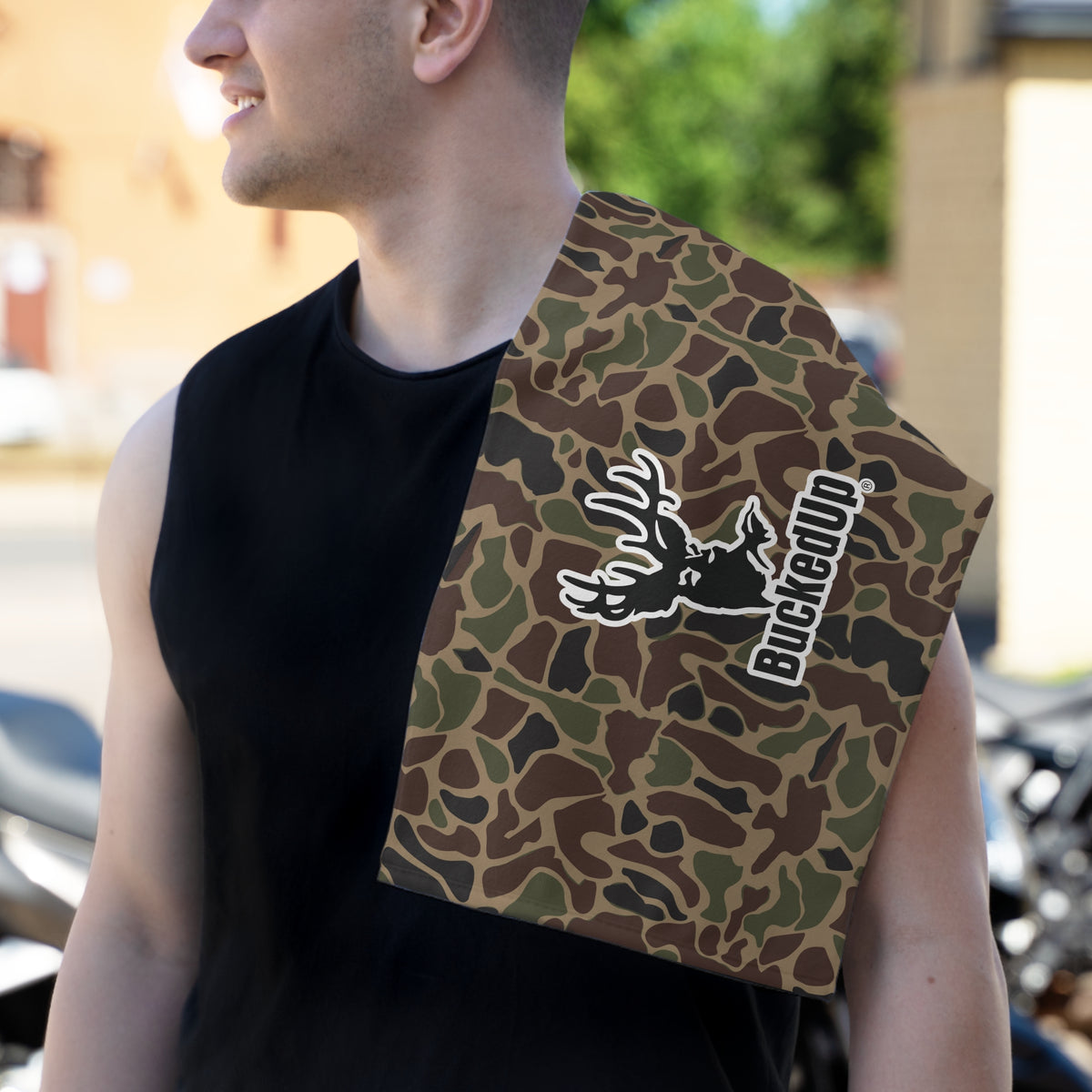 Army Camo Rally Towel with BuckedUp Logo