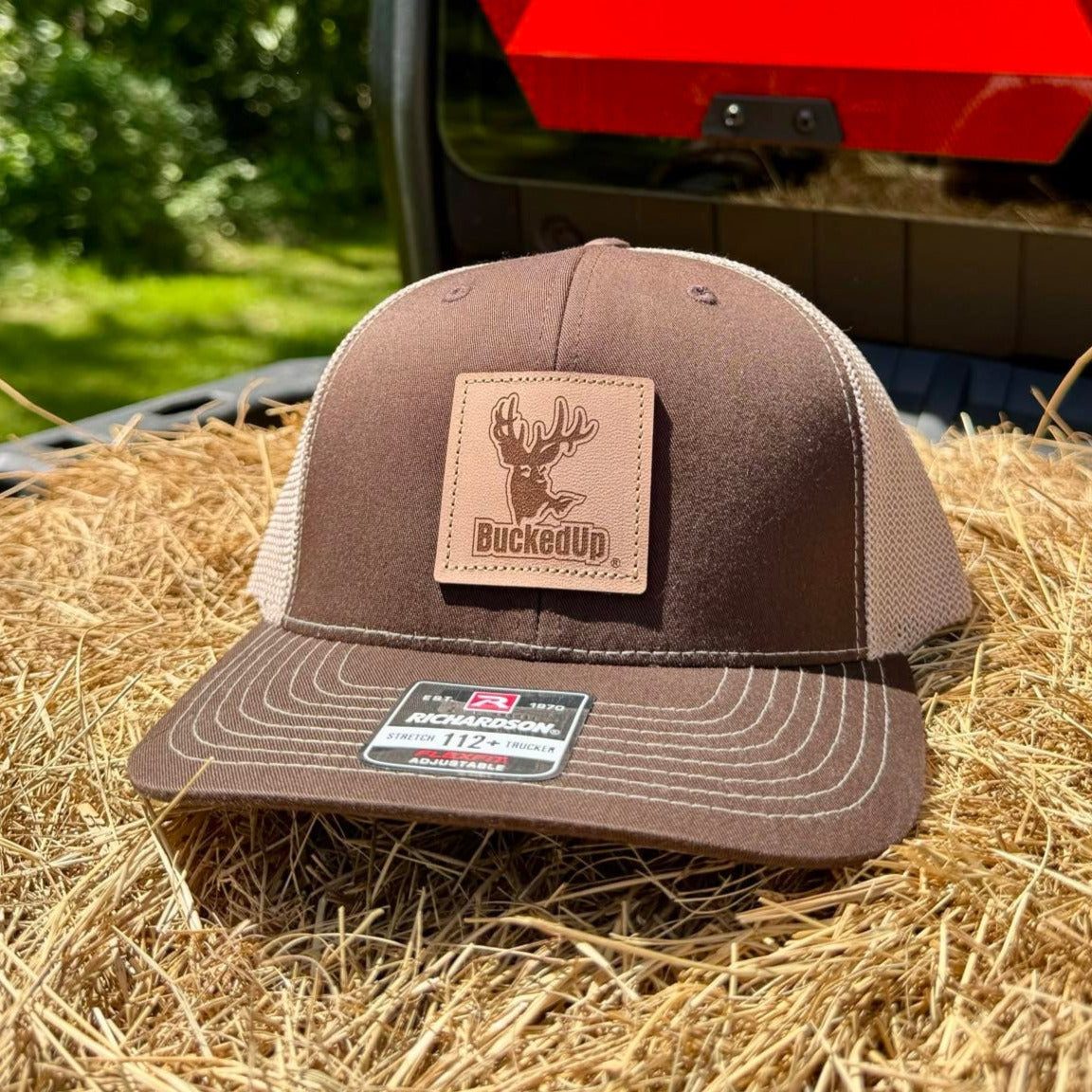 BuckedUp® Leather Patch Brown with Khaki Mesh Snapback with Flex