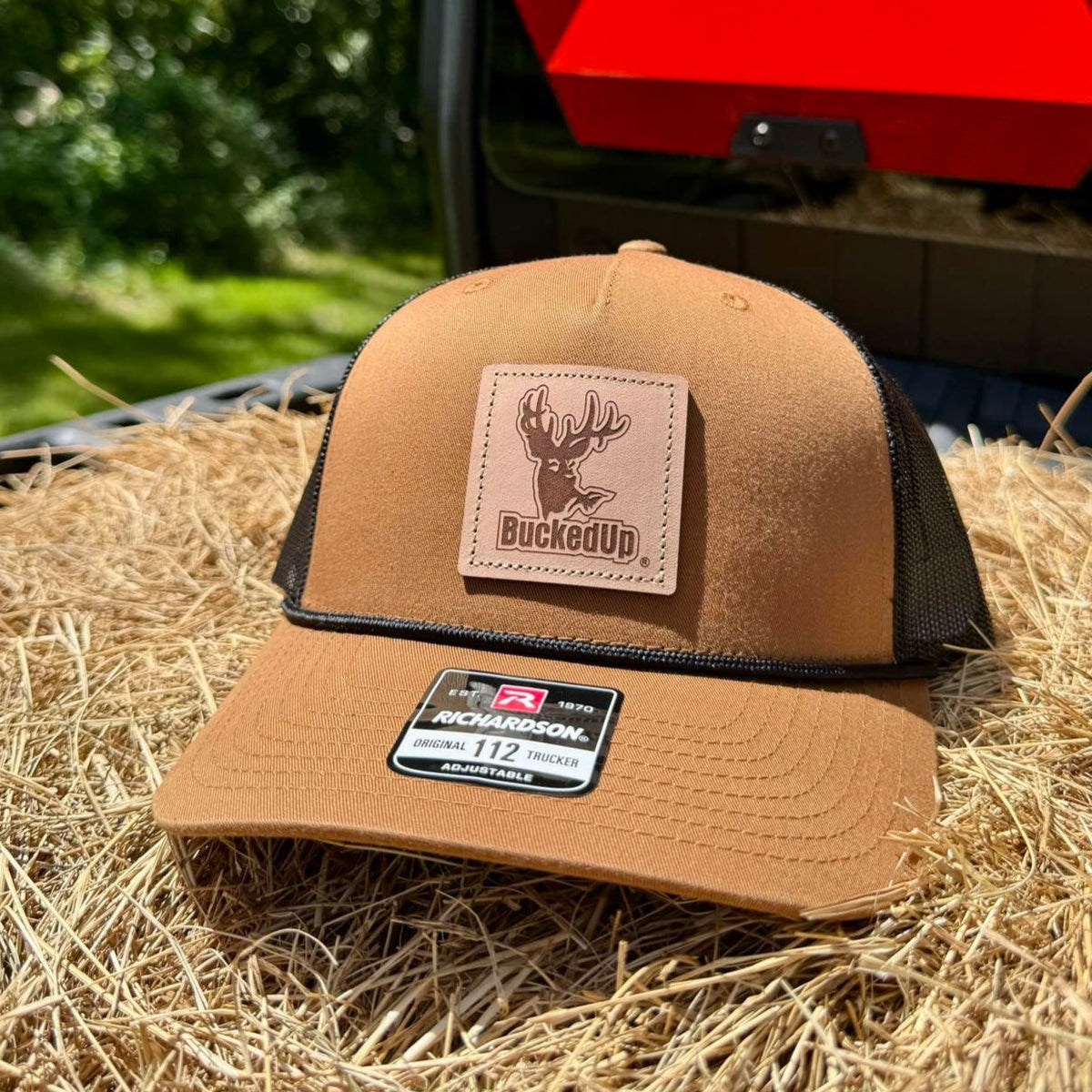 BuckedUp® Leather Caramel with Black Rope Patch Snapback