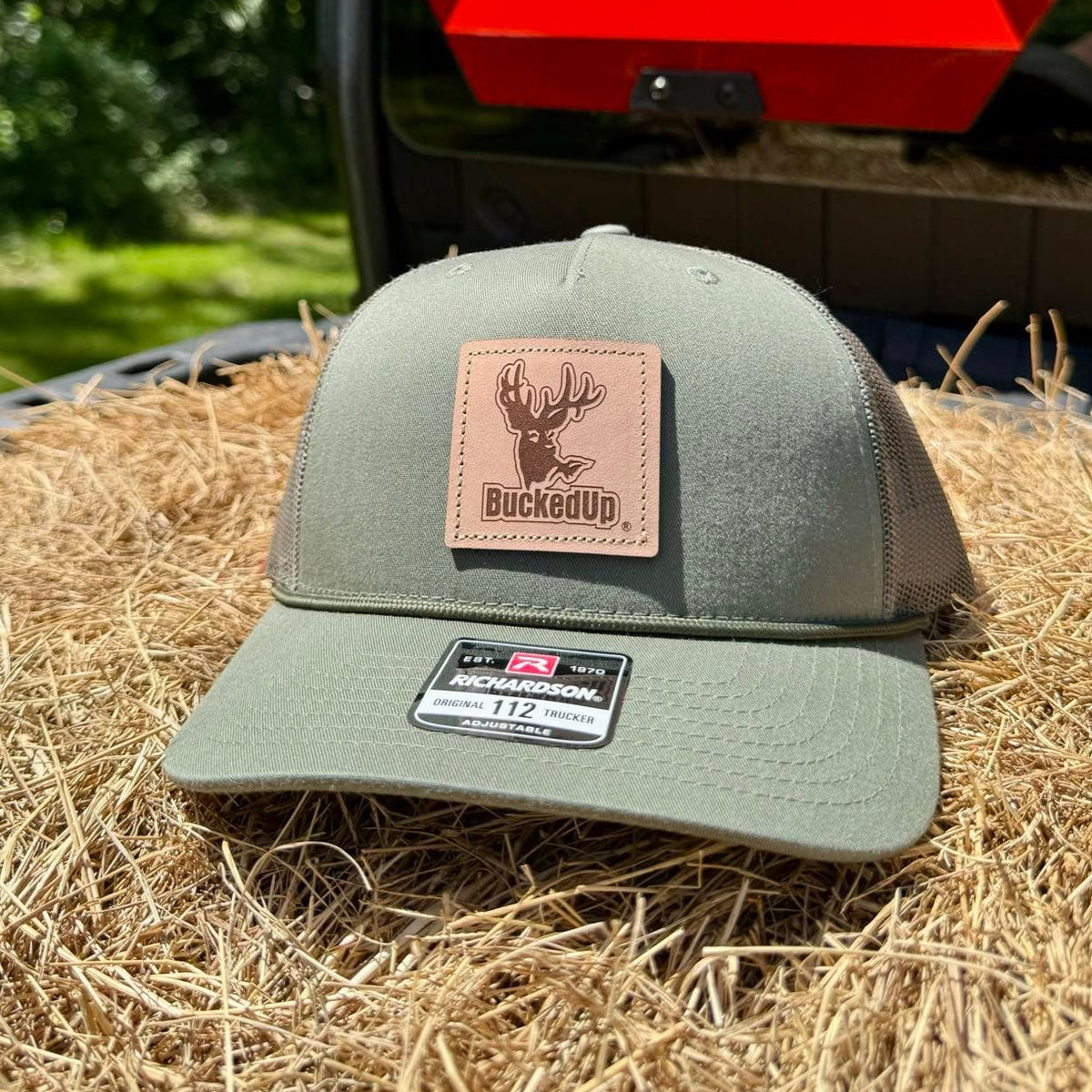 BuckedUp® Leather Patch Loden Green Rope with Green Mesh Snapback