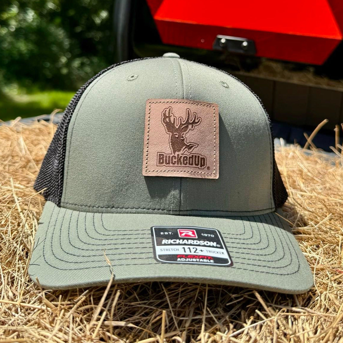 BuckedUp® Leather Patch Loden with Black Mesh Snapback with Flex