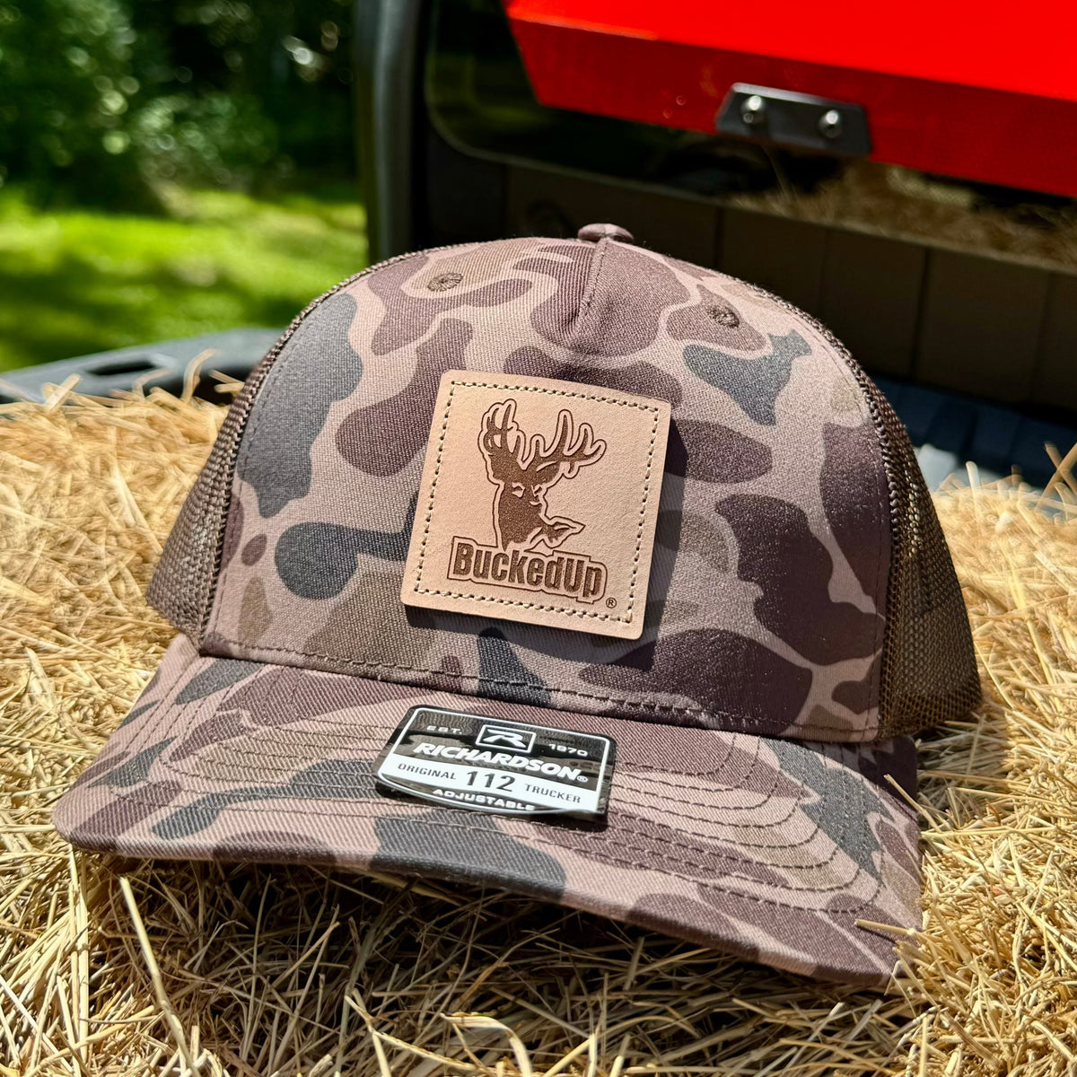 BuckedUp® Leather Patch Bark Duck Camo with Brown Mesh Snapback