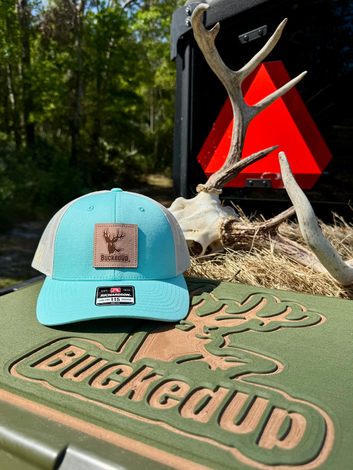 BuckedUp® Leather Patch Teal with Birch Mesh Snapback