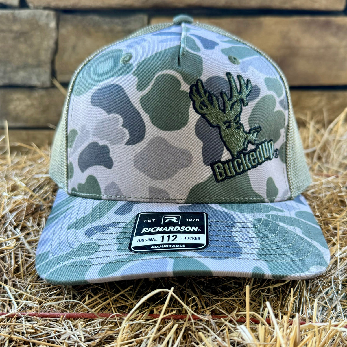 BuckedUp® Logo in Buck Camo and Green Mesh Snapback