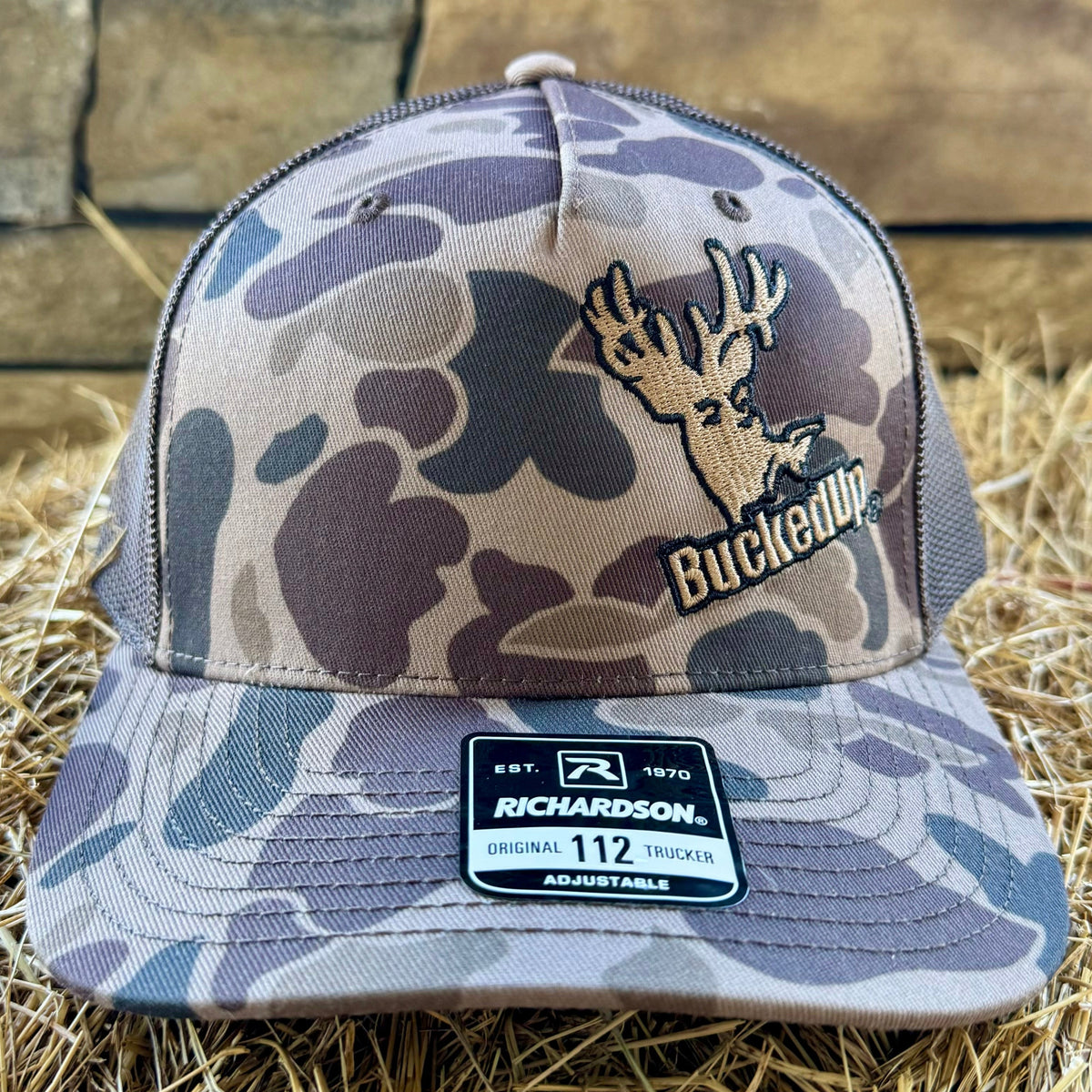 BuckedUp® Logo in Duck Camo and Brown Mesh Snapback