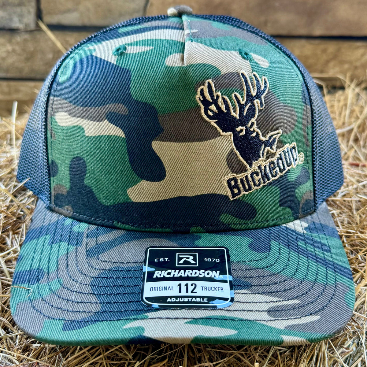BuckedUp® Logo in Army Camo and Black Mesh Snapback