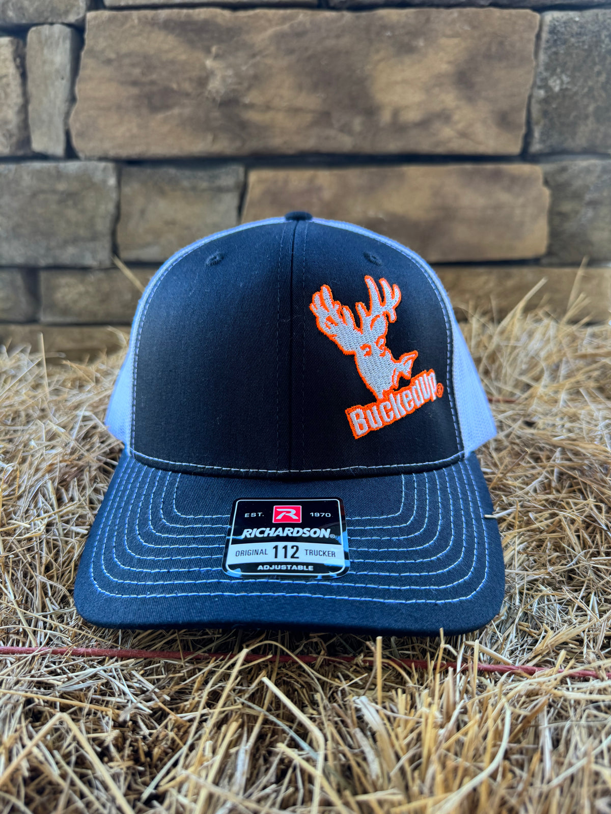 BuckedUp® Orange Logo Black with White Mesh Snapback