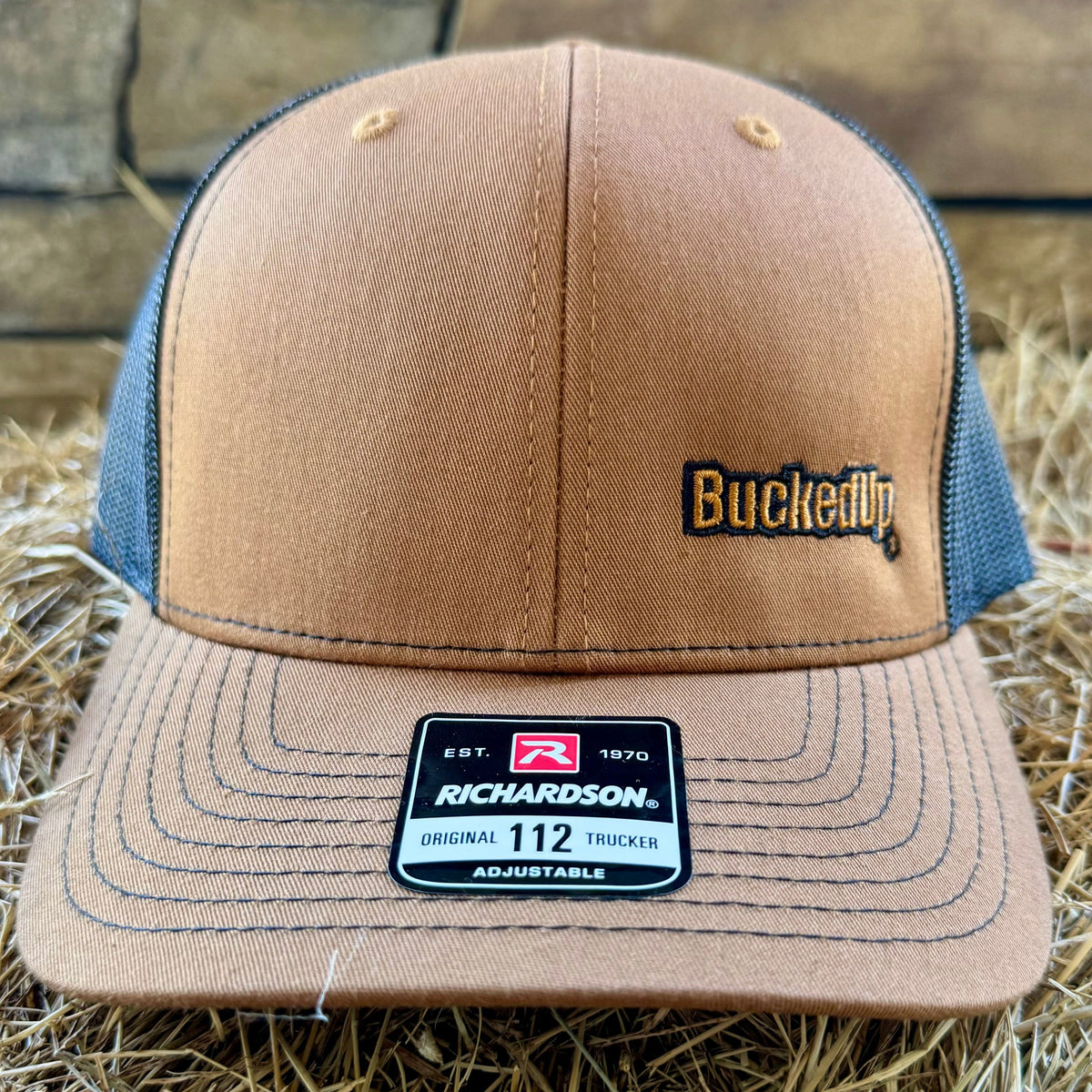 BuckedUp® Text in Camel and Black Mesh Snapback - BuckedUp Apparel