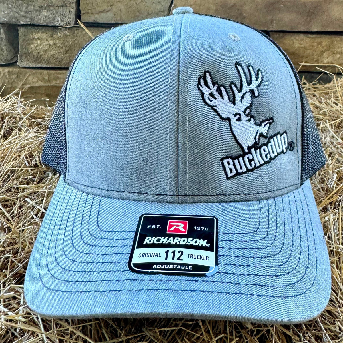 BuckedUp® Logo Heather Grey with Black Mesh Snapback