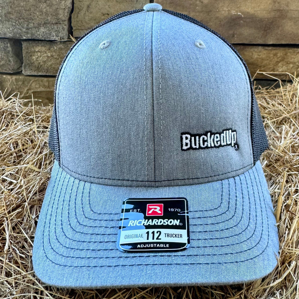 BuckedUp® Text Heather Grey with Black Mesh Snapback