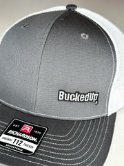 BuckedUp® Grey Text Grey with White Mesh Snapback