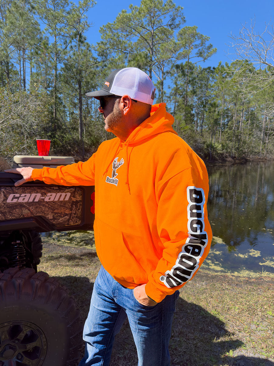 Pullover Hoodie - Safety Orange with White BuckedUp® Logo - BuckedUp Apparel