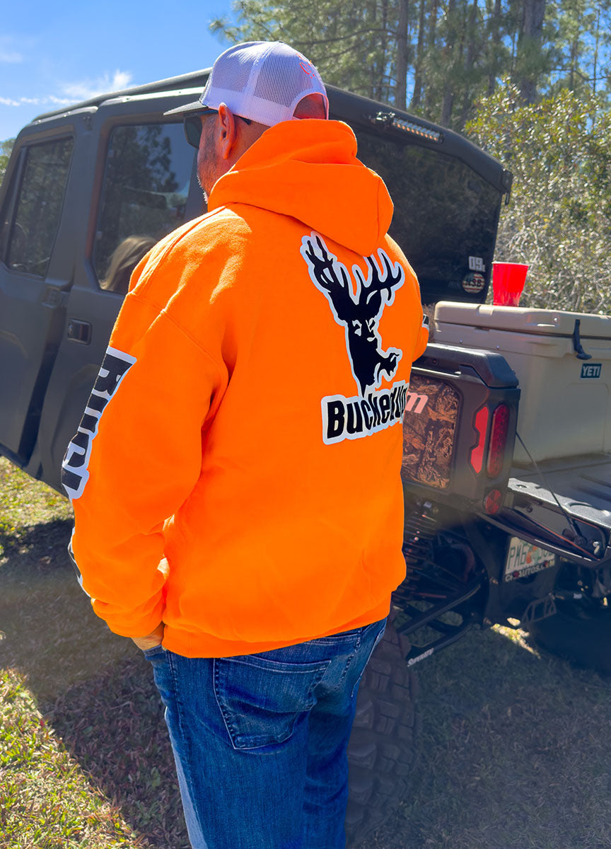 Pullover Hoodie - Safety Orange with White BuckedUp® Logo - BuckedUp Apparel