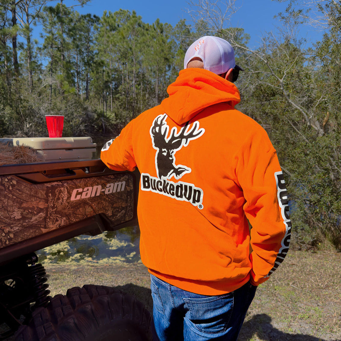 Pullover Hoodie - Safety Orange with White BuckedUp® Logo - BuckedUp Apparel