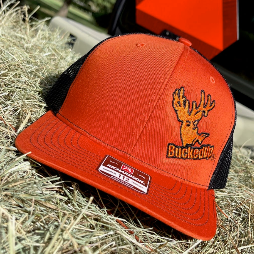 BuckedUp® Orange Logo Orange with Black Mesh Snapback