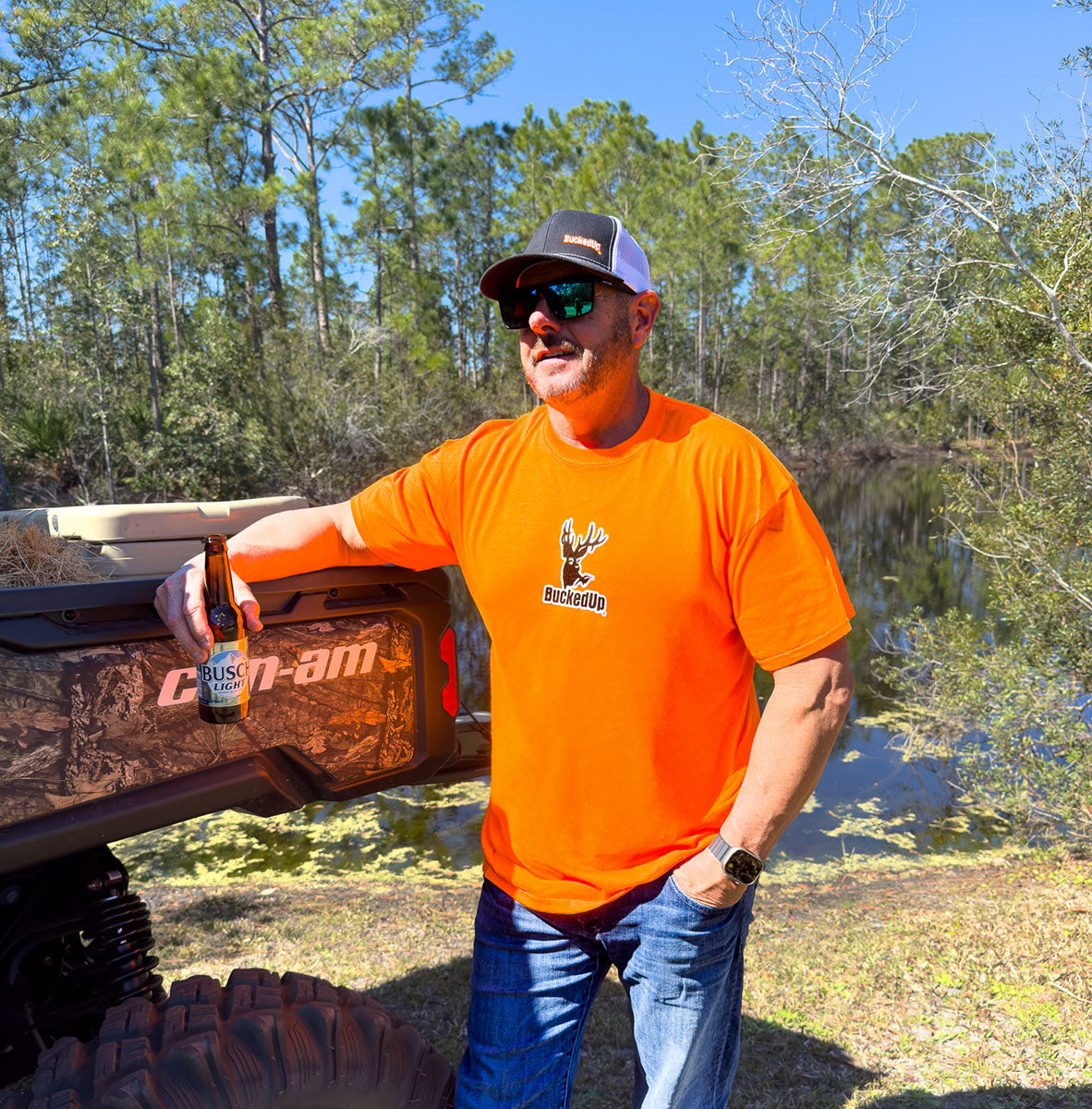 Short Sleeve Safety Orange with White BuckedUp® Logo - BuckedUp Apparel