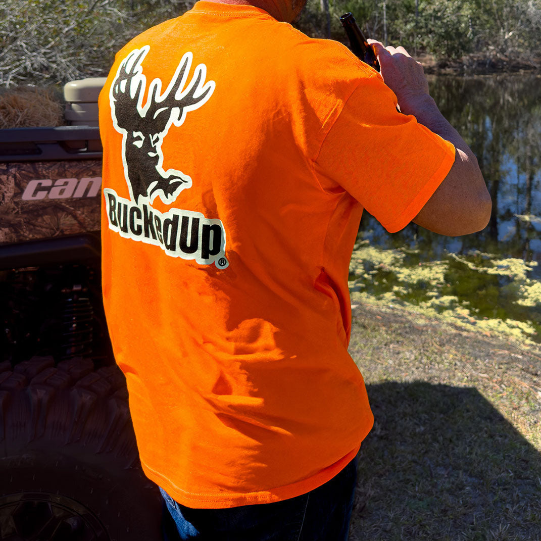 Short Sleeve Safety Orange with White BuckedUp® Logo - BuckedUp Apparel
