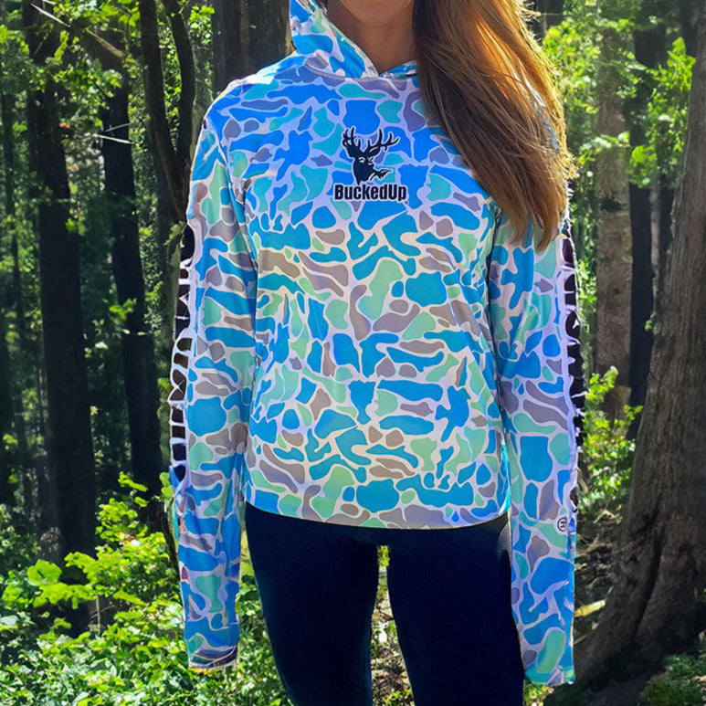 Performance Hoodie Teal Camo with Classic BuckedUp® Logo