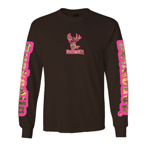 Youth Long Sleeve Black with Pink Camo BuckedUp® Logo