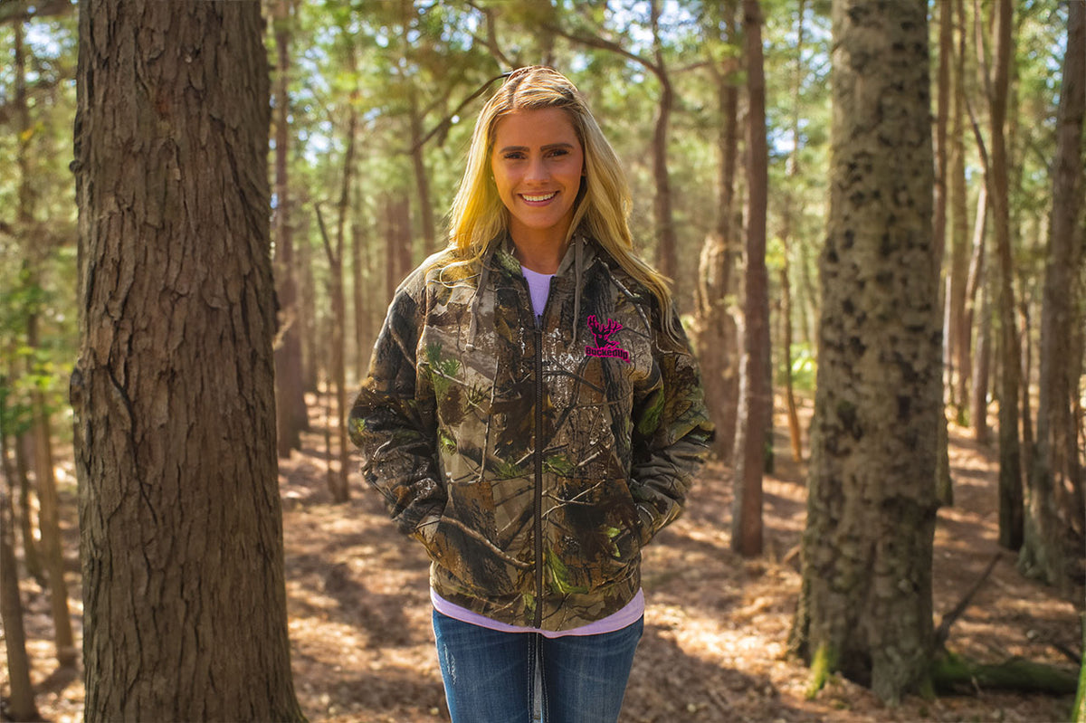 Zipper Hoodie Realtree® APG Camo with BuckedUp® Pink Logo with Embroidered Logo - BuckedUp Apparel