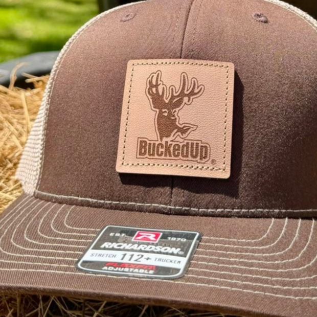 BuckedUp® Leather Patch Brown with Khaki Mesh Snapback with Flex
