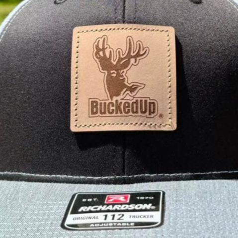 BuckedUp® Leather Patch Black with Grey Bill and White Mesh Snapback