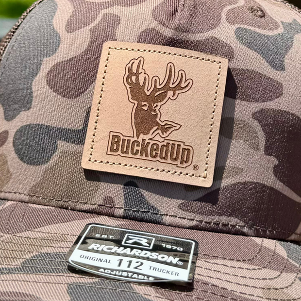 BuckedUp® Leather Patch Bark Duck Camo with Brown Mesh Snapback