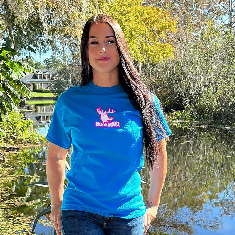 Short Sleeve Sapphire with Pink BuckedUp® Logo - BuckedUp Apparel