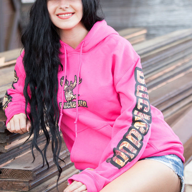 Pullover Hoodie Berry Pink with Black Camo BuckedUp® Logo - BuckedUp Apparel