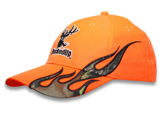 BuckedUp® Orange With Camo Flames Hat - BuckedUp Apparel