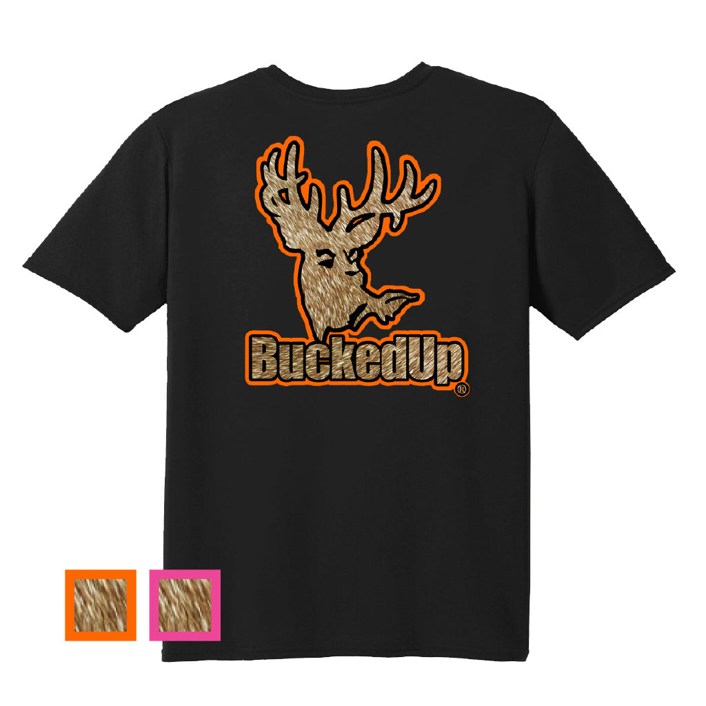 Short Sleeve Black with Orange Buckskin BuckedUp® Logo - BuckedUp Apparel