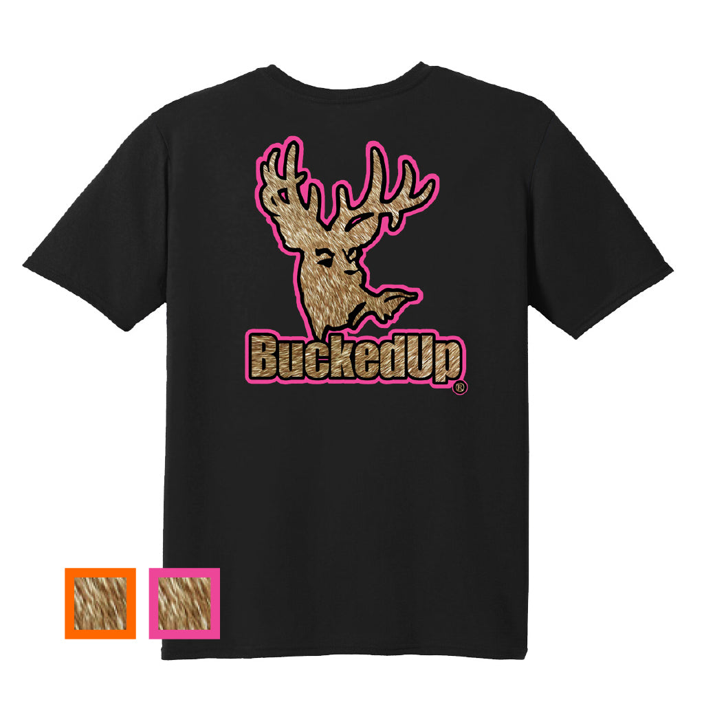 Short Sleeve Black with Orange Buckskin BuckedUp® Logo - BuckedUp Apparel