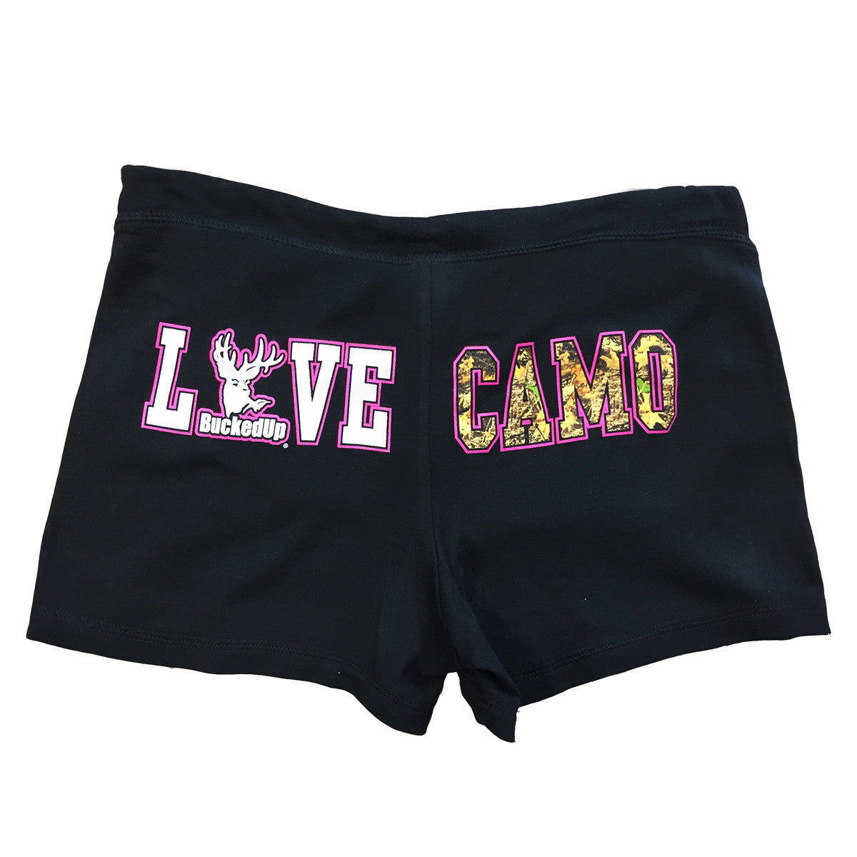 "LOVE CAMO" Yoga Shorts-Black - BuckedUp Apparel