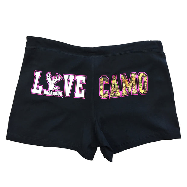 "LOVE CAMO" Yoga Shorts-Black