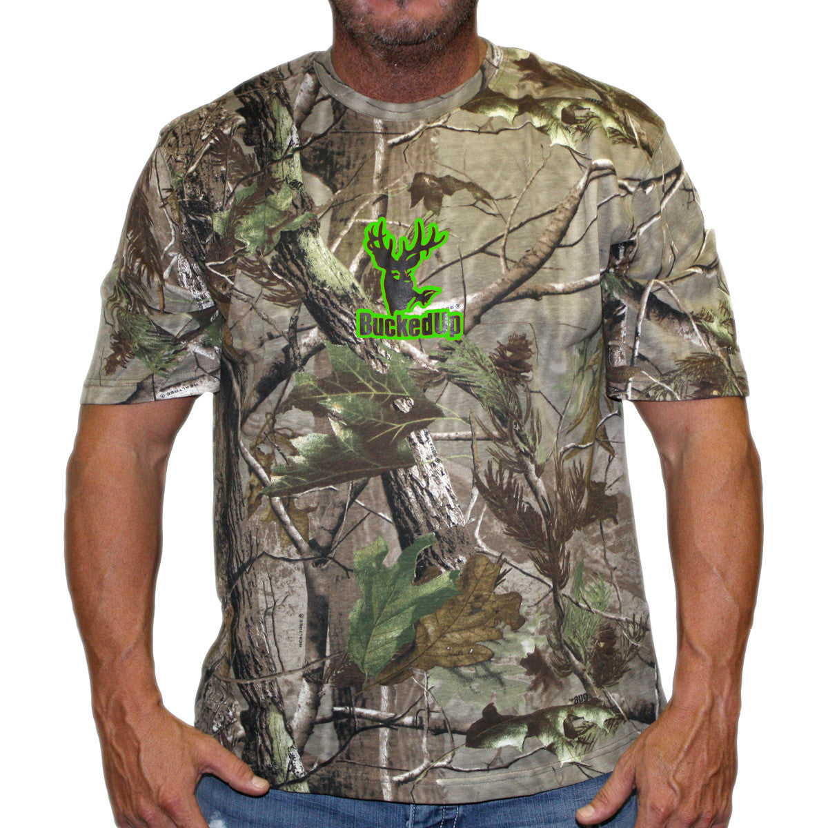 Short Sleeve Realtree APG Camo with Green BuckedUp® Logo - BuckedUp Apparel