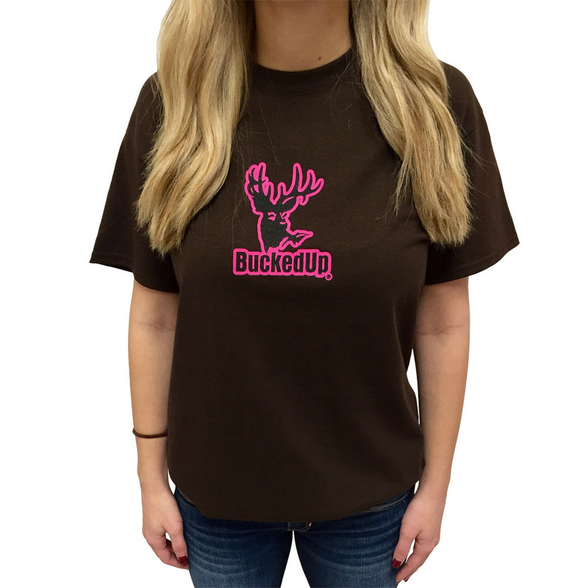 Short Sleeve Chocolate with Pink BuckedUp® Logo - BuckedUp Apparel