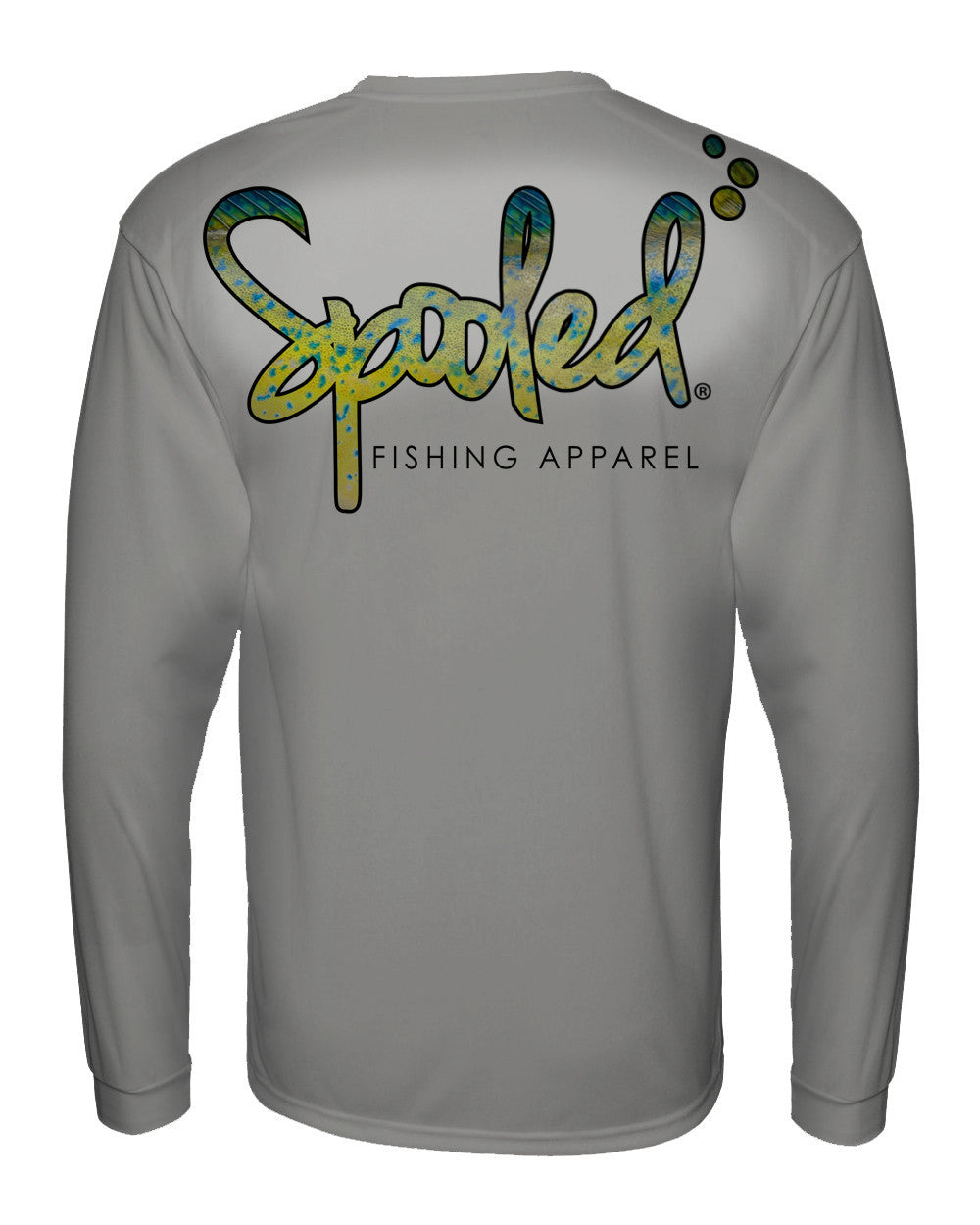 Performance Long Sleeve Silver with Spooled Mahi Skin Logo SPF-30 - BuckedUp Apparel