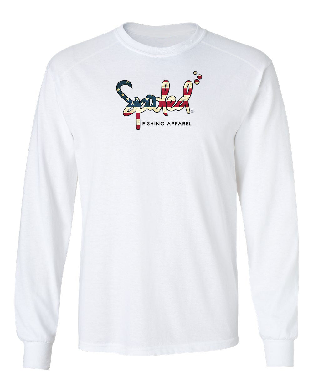 Performance Long Sleeve White with Spooled American Flag Logo SPF-30 - BuckedUp Apparel