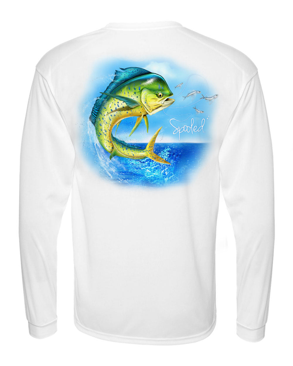 Performance Long Sleeve White with Spooled Dolphin SPF-30 - BuckedUp Apparel
