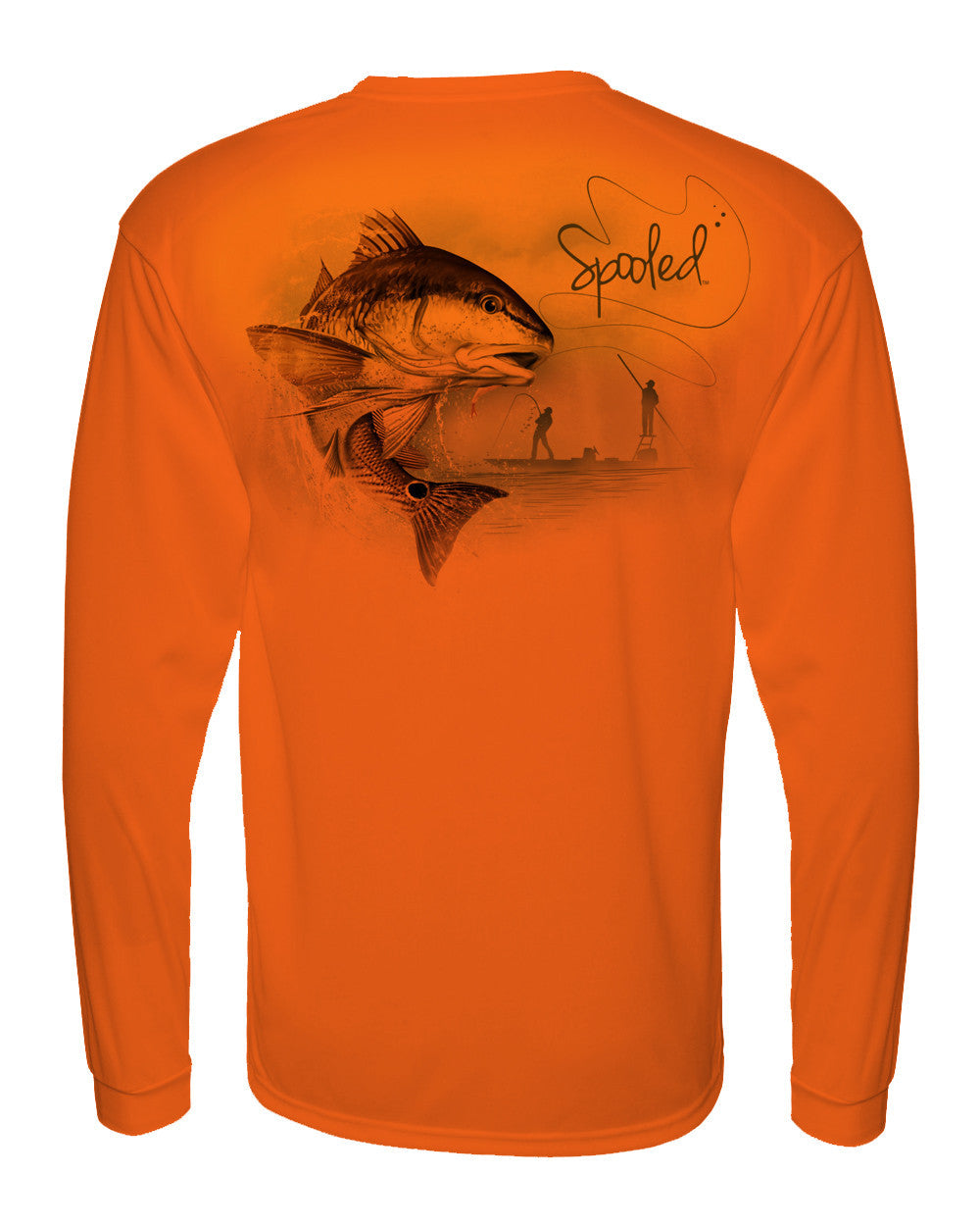 Performance Long Sleeve Orange with Spooled Redfish SPF-30 - BuckedUp Apparel