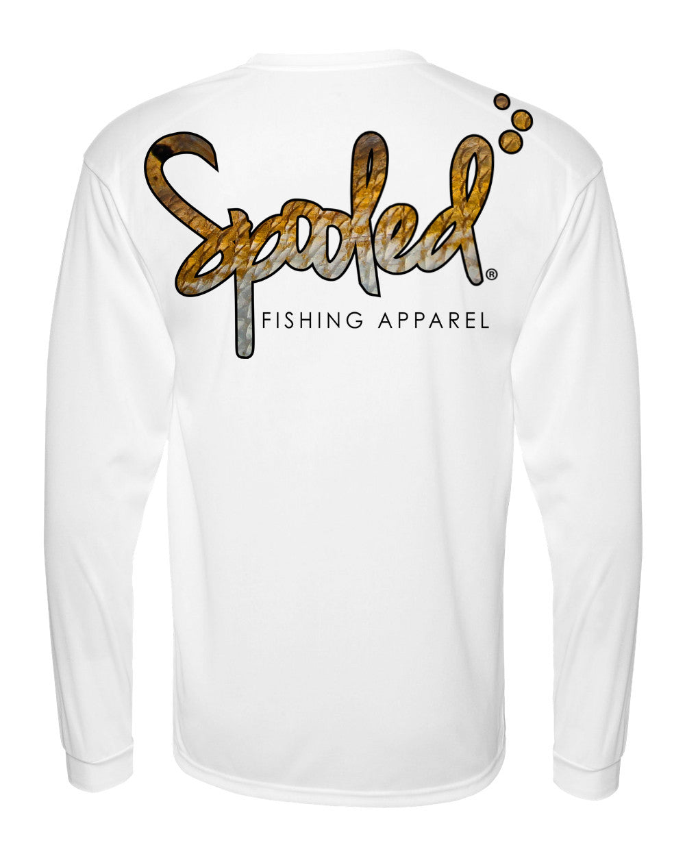 Performance Long Sleeve White with Spooled Redfish Skin Logo SPF-30 - BuckedUp Apparel
