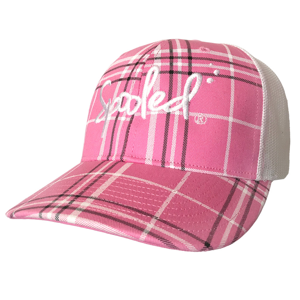 Spooled White Pink Plaid with White Mesh Snapbacks - BuckedUp Apparel