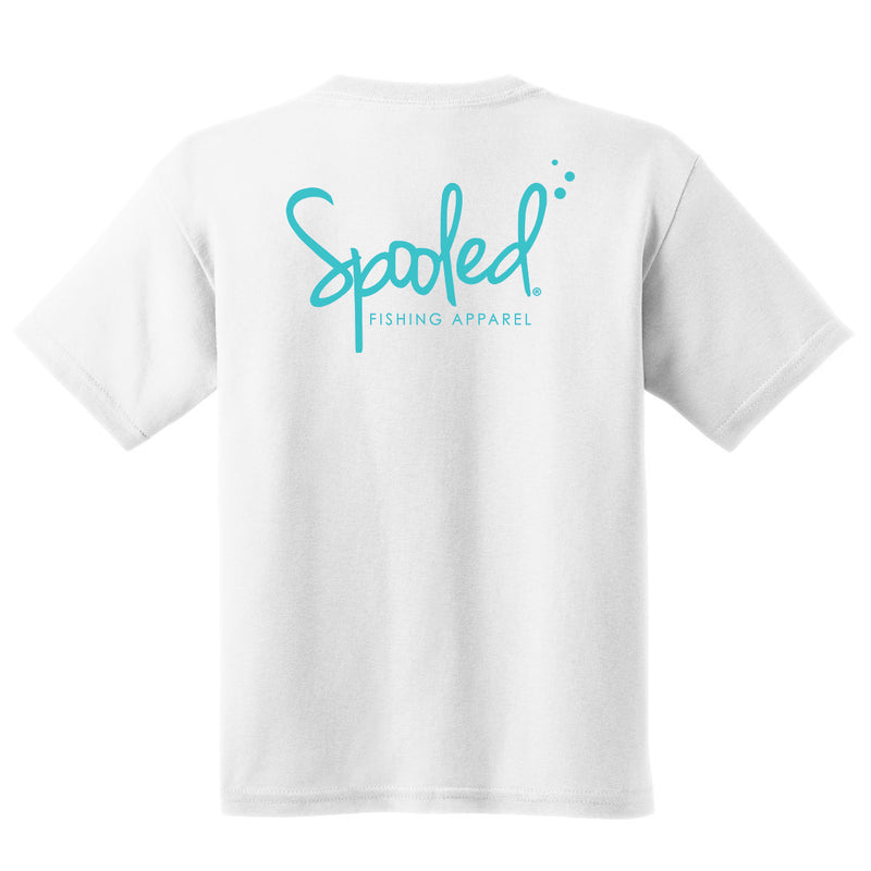 Short Sleeve White with Aqua Spooled Logo - BuckedUp Apparel