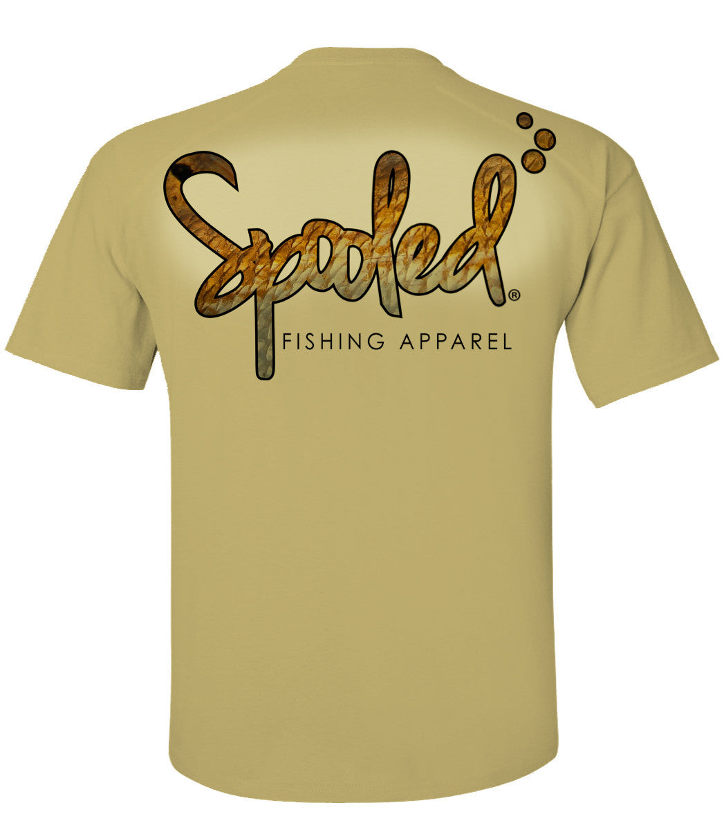 Performance Short Sleeve Tan with Spooled Redfish Skin Logo SPF-30 - BuckedUp Apparel