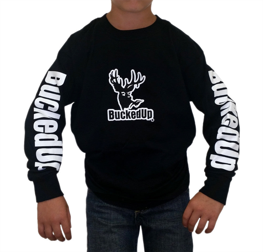 Youth Long Sleeve BuckedUp® Black with White Logo - BuckedUp Apparel
