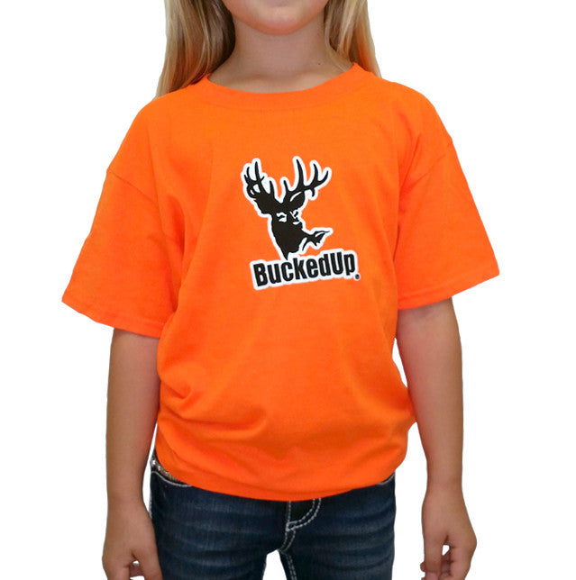 Youth Short Sleeve BuckedUp® Safety Orange with White Logo - BuckedUp Apparel