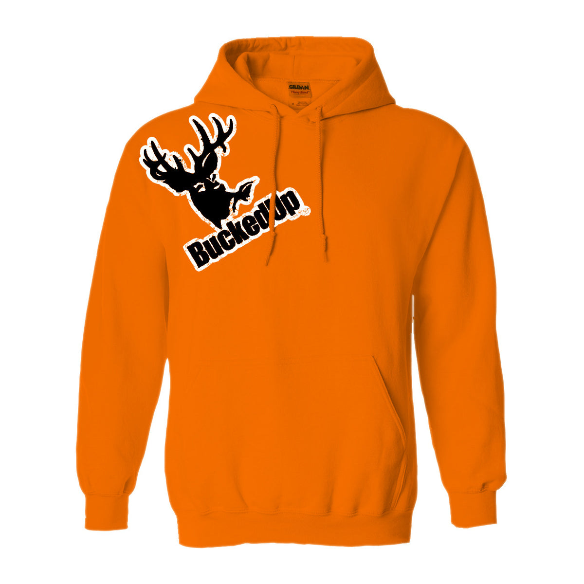 Distressed Hoodie - Safety Orange with White BuckedUp® Logo - BuckedUp Apparel