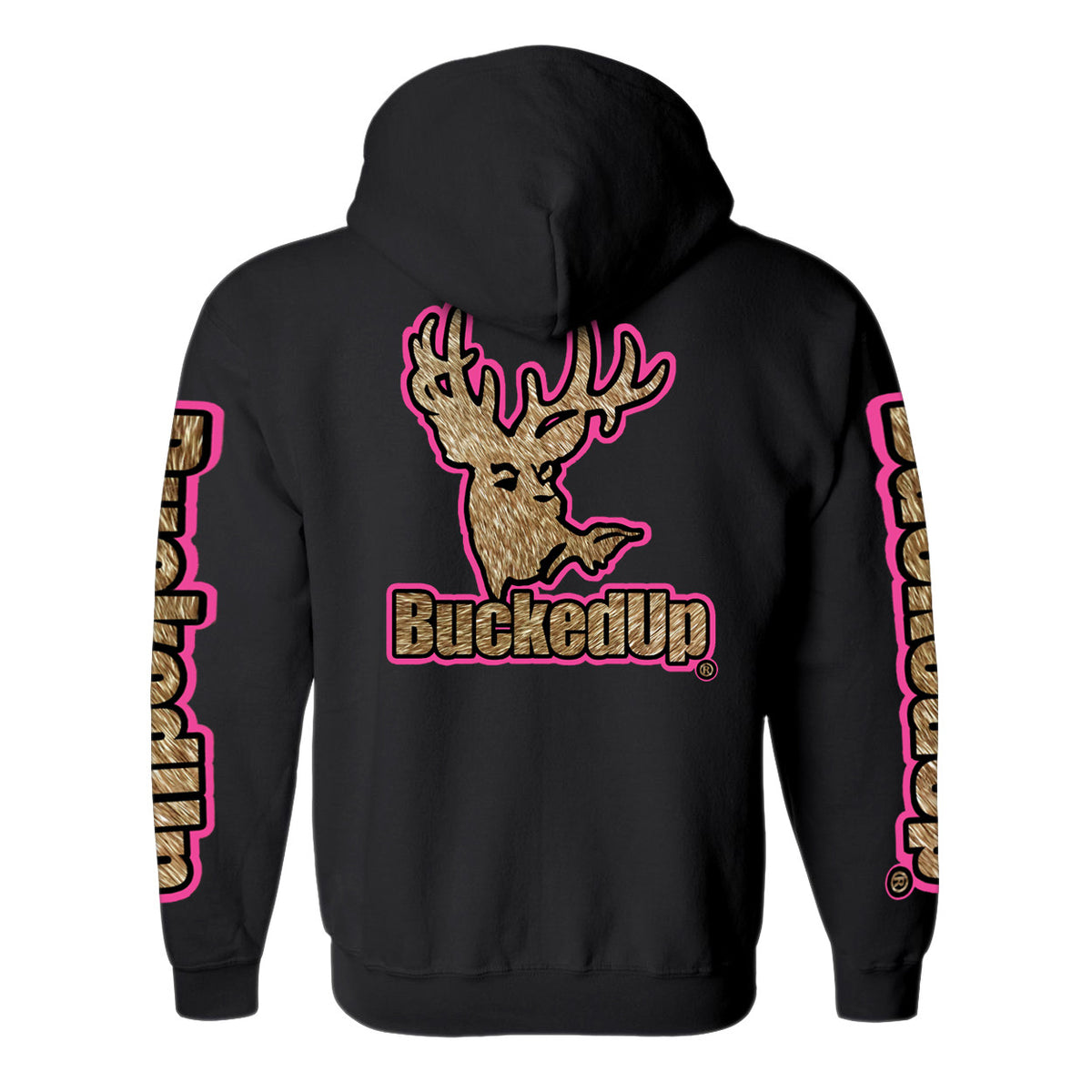 Pullover Hoodie - Black with Pink Buckskin BuckedUp® Logo - BuckedUp Apparel