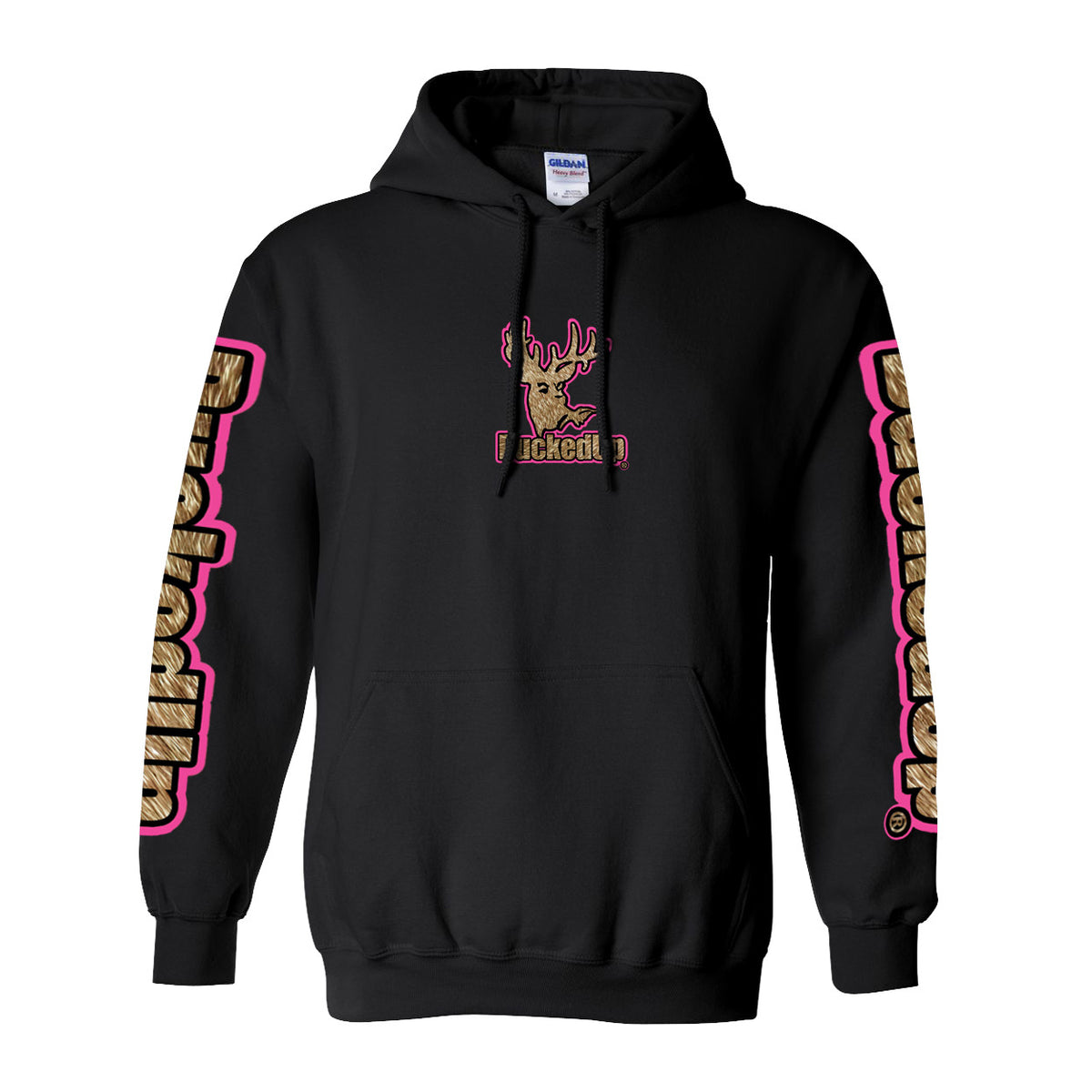 Pullover Hoodie - Black with Pink Buckskin BuckedUp® Logo - BuckedUp Apparel